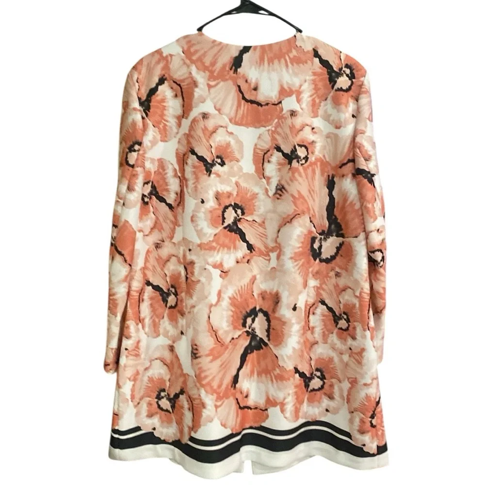 Alfani Womens XL Pink White Modern Pansy Print Pockets Long One Button Jacket - Picture 5 of 6